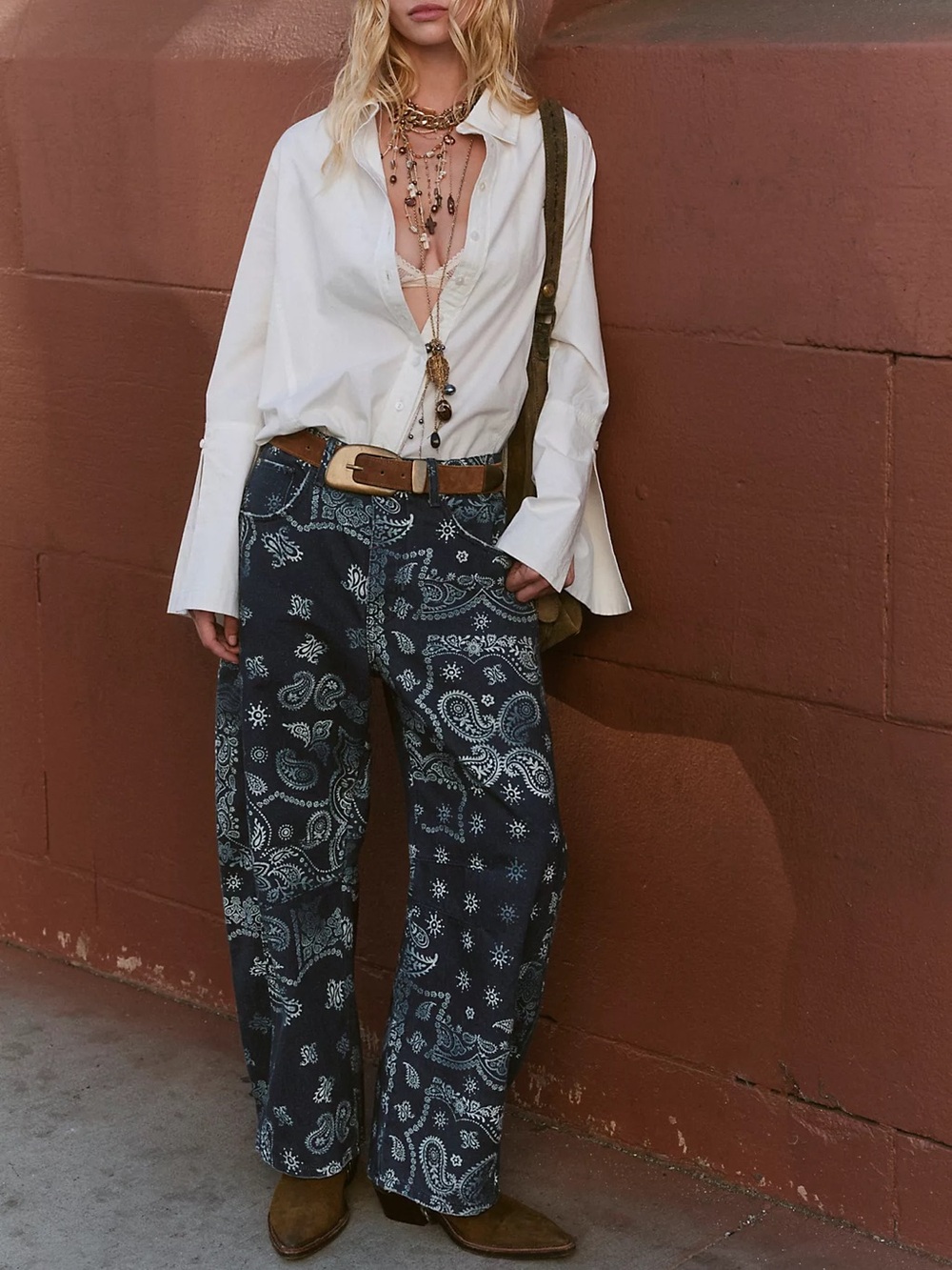 Free People Good Luck Printed Barrel Jeans